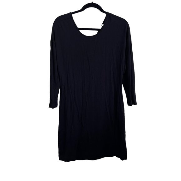 Ann Taylor black gathered back 3/4 sleeve‎ fleece knee length dress  Size: M - Picture 1 of 6